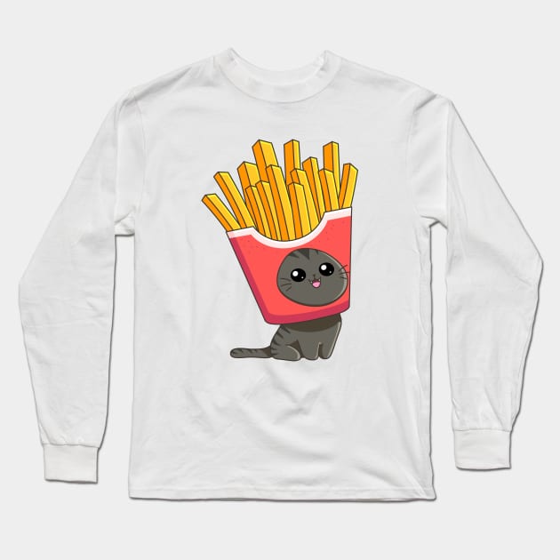 Cat Fries Long Sleeve T-Shirt by AnishaCreations